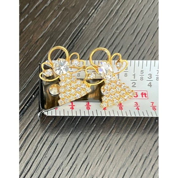 Winged Angels Clear Rhinestone Gold Tone Christmas Brooch Pin - Picture 3 of 3